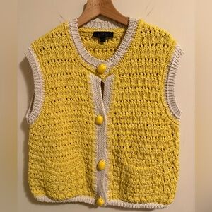 Zara Yellow Knit Cardigan with Cream Trim